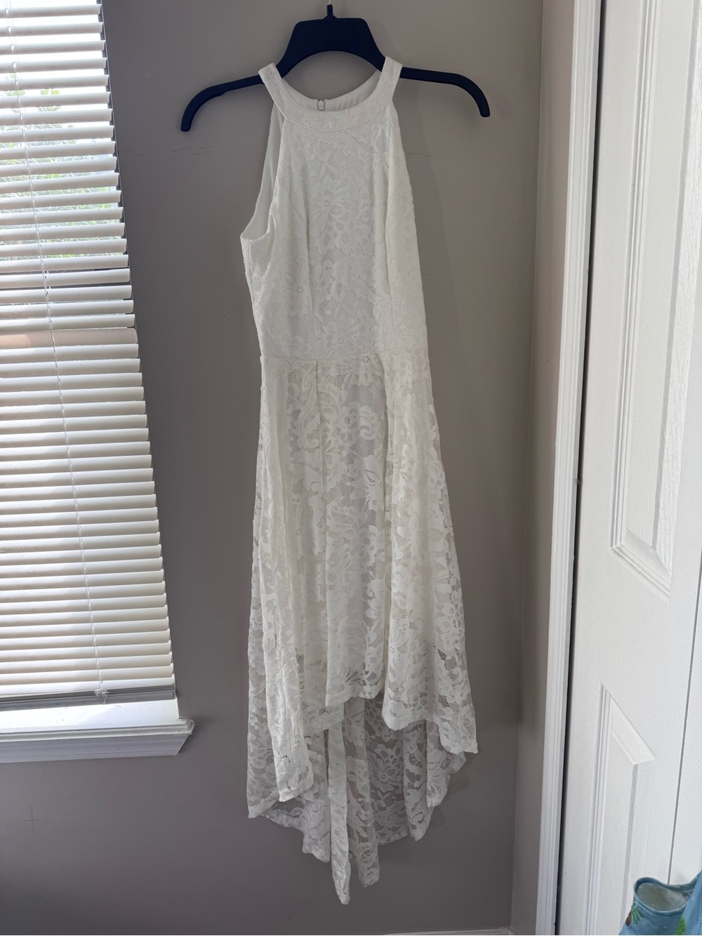 Zapaka White Lace High Low Halter Dress Elegant Formal XS